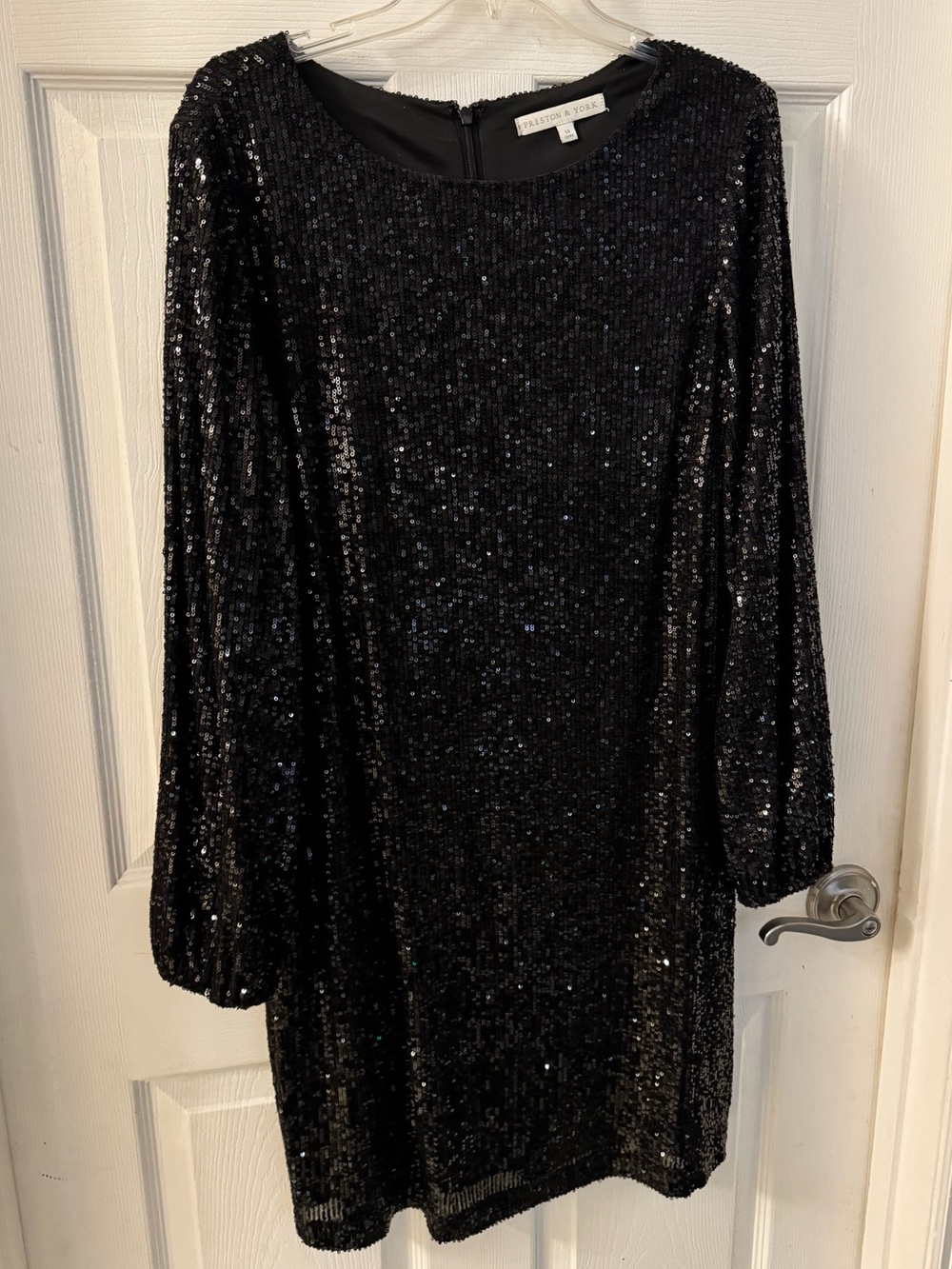 Preston & York Metallic Black Long-Sleeve Sequin Shift Dress